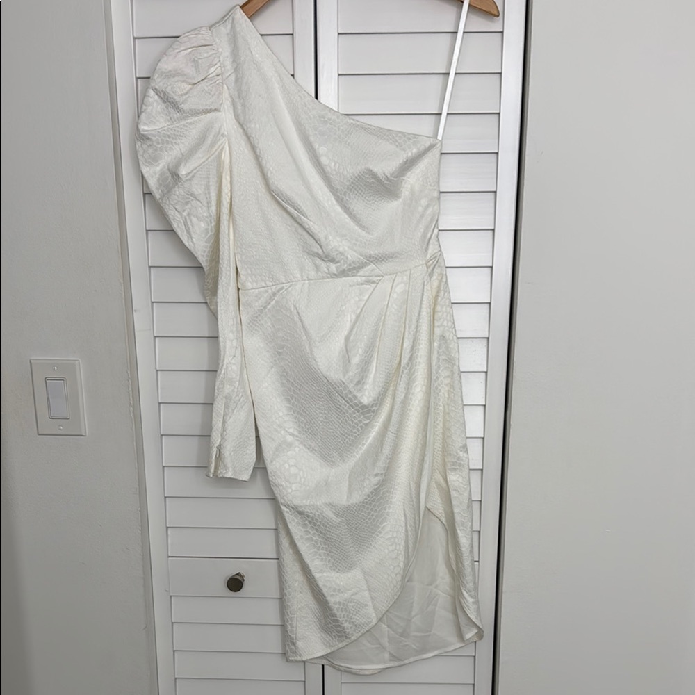 REVOLVE White One-Shoulder Puff Sleeve Gown